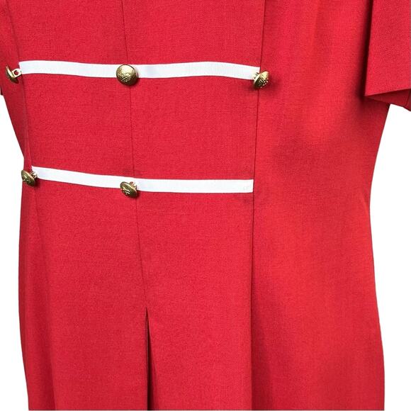 Vintage Danny & Nicole Size 12 Red Double Breasted Military Style Shift Dress - Picture 4 of 10
